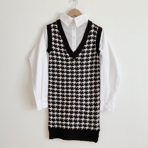 Heart&Heels NWOT Women's Long Sleeve Shirt with Sweater Dress, Black/White, Sz S - Picture 1 of 9